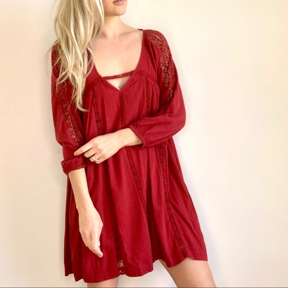 American Eagle Red Lace Panel Tunic Top / Dress S